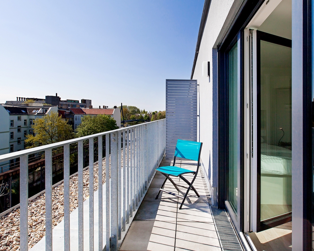 Balkon und Ausblick, Penthouse Apartment Duo, Serviced Apartments SPREEPOLIS Berlin